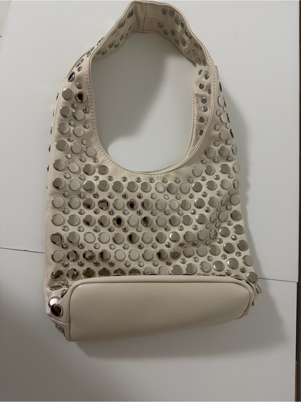 Studded Cream Shoulder Bag - Women's Chic Hobo